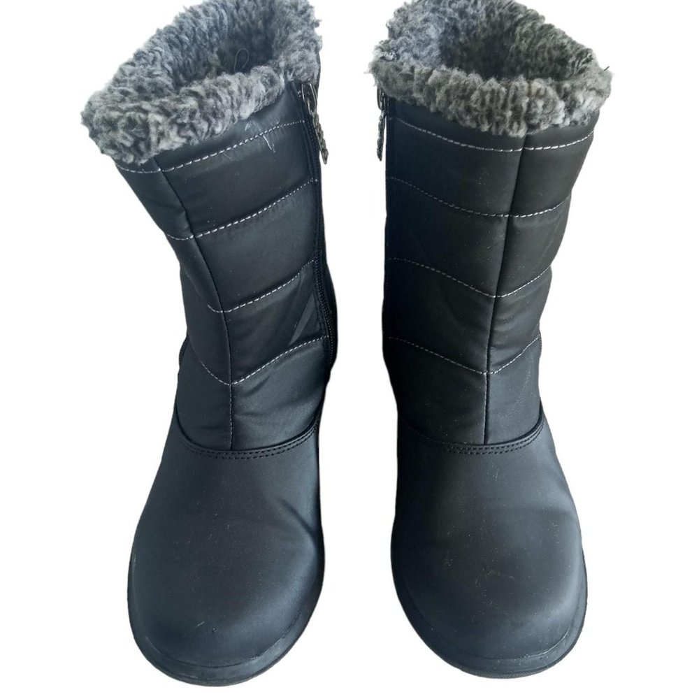 Totes Faux Fur Lined Women's Size 9 Boots, Faux Black Leather, Double Ankle Zip.